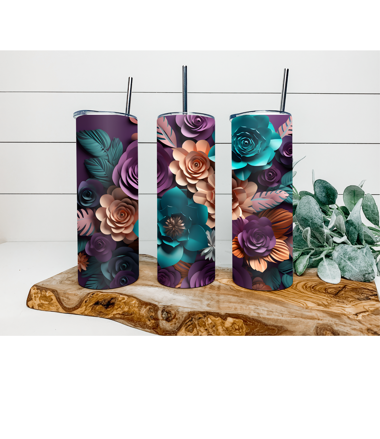 Purple Floral back Sublimation Transfer for 20 oz Tumbler