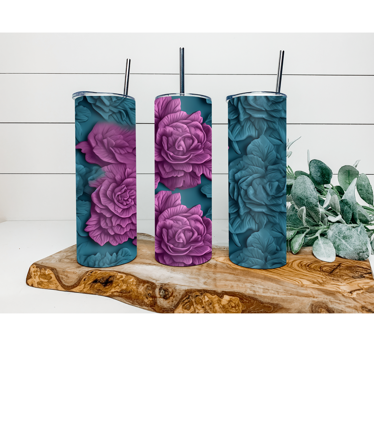 Purple Rose 3D Floral Sublimation Transfer for 20 oz Tumbler